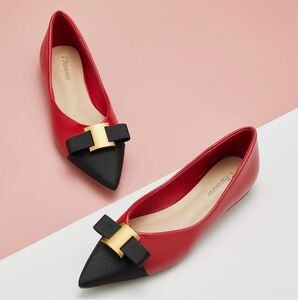 New C.Paravano Pointed Toe Flats Dressy Bow Pumps Red Black Lambskin SOLD